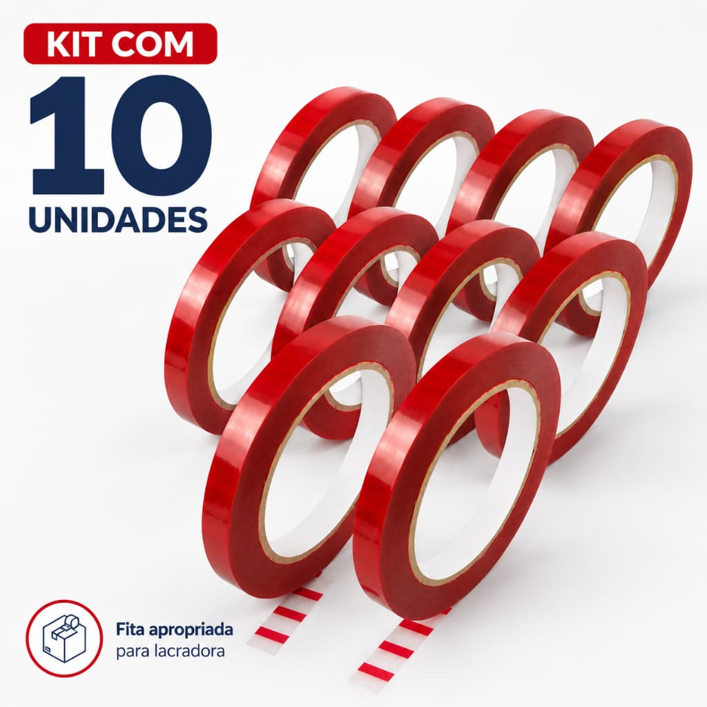 Fita Zebrada P/ Lacradora Sacolas, Lacra Saco, Com 10 Rolos