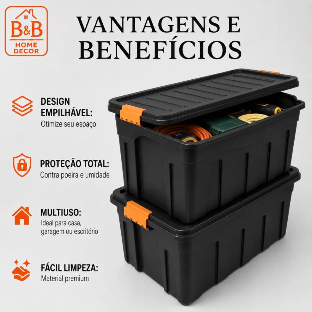Caixa Organizadora Multiuso 11L 20L 30L 53L Tampa Firme Trava Forte Alta Resistência