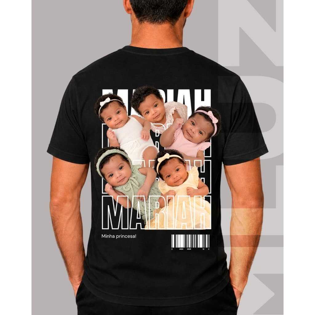 Camiseta Unissex Persoanlizada Básica ou Oversized Dia dos Pais Foto Pai e Filho Filha Mãe Personalize com Sua Escrita