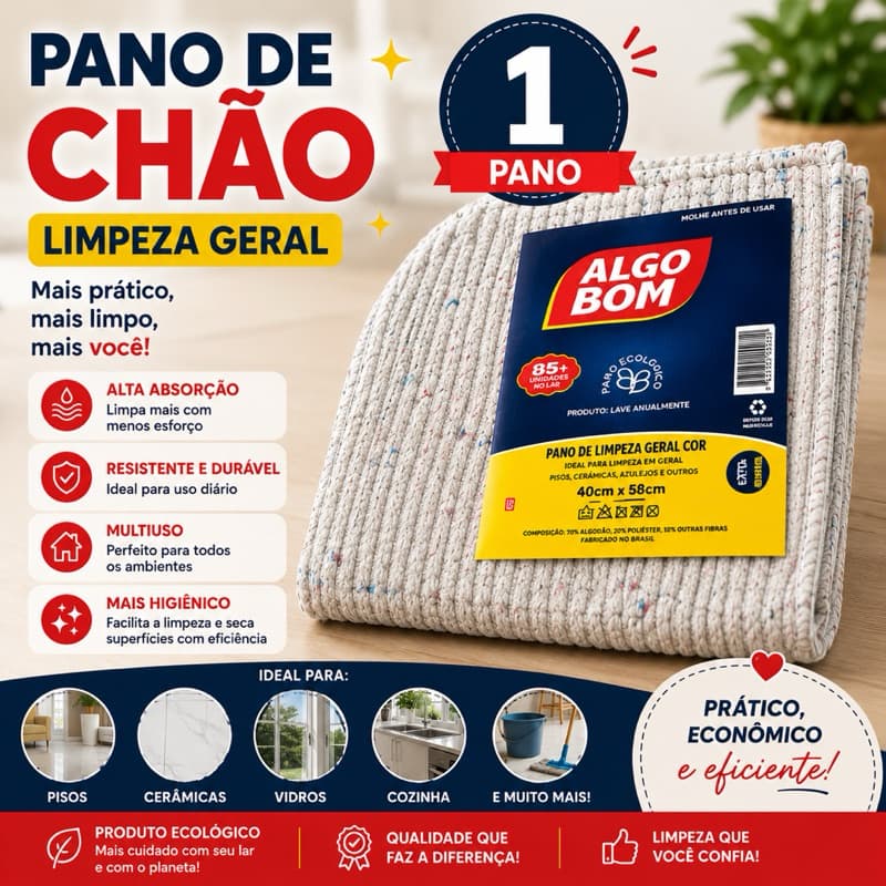 Pano de Chão Limpeza Geral 40x58cm Alta Absorção Resistente Kit 1 2 3 casa cozinha limpeza