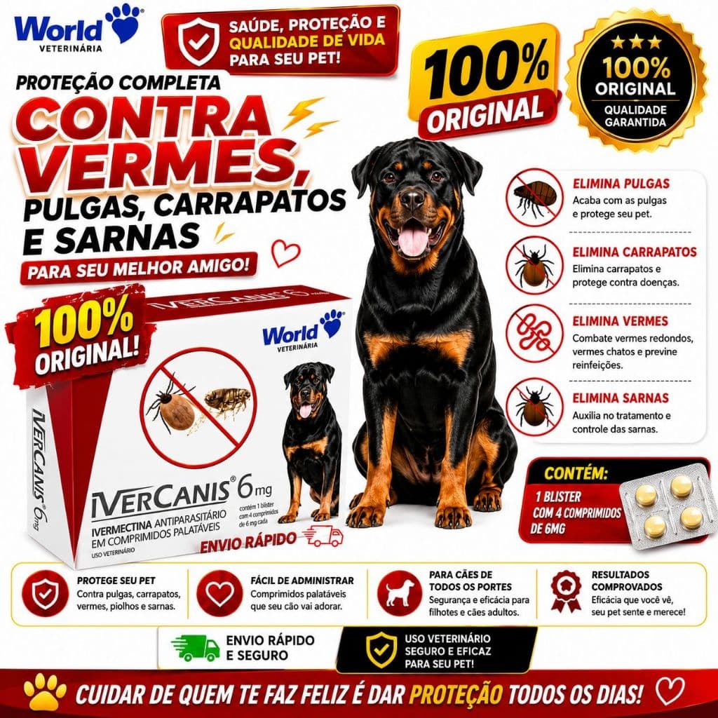 Ivercanis 6mg cx C/4 comp - Pra Carrapato Pulga Sarna Verme Cães (1/2 COMP. PARA 15KG) 1 COMP. PARA 30KG