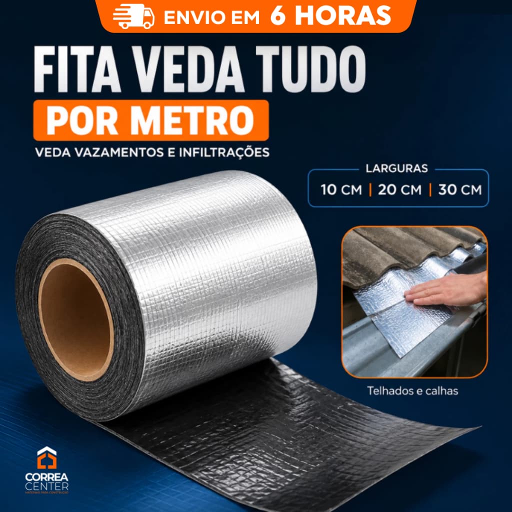 Fita Multiuso Manta Asfaltica Adesiva Reparos Rufo Calha Telhado Veda Tudo 10cm 20cm 30cm POR METRO