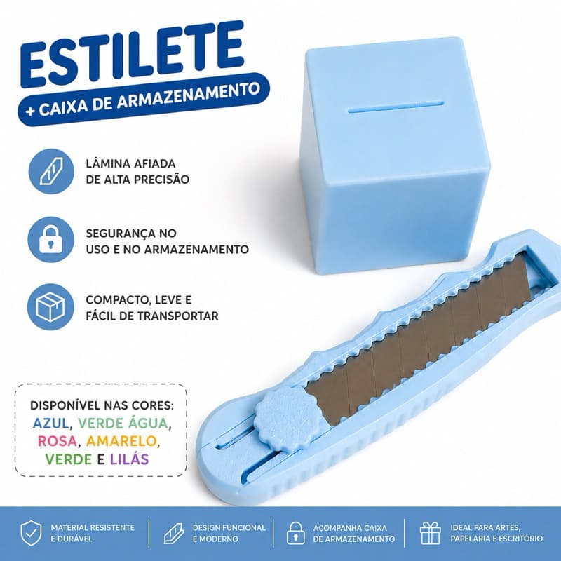 Estilete 18mm com Caixa para Armazenamento de Lâminas Cortador de Precisão para Artesanato e Papelaria