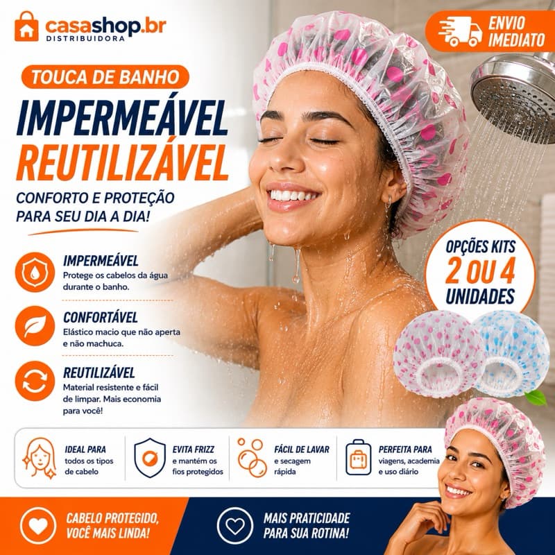 Touca de Banho Impermeável Reutilizável Pvc Com Elástico Confortável Resistente