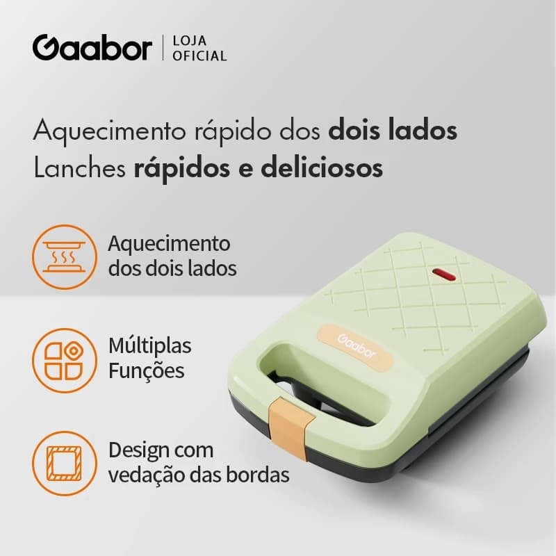 Gaabor Sanduicheira Grill Antiaderente 127V/220V Dupla Face Rapida Compacta Pratica EH-M02A