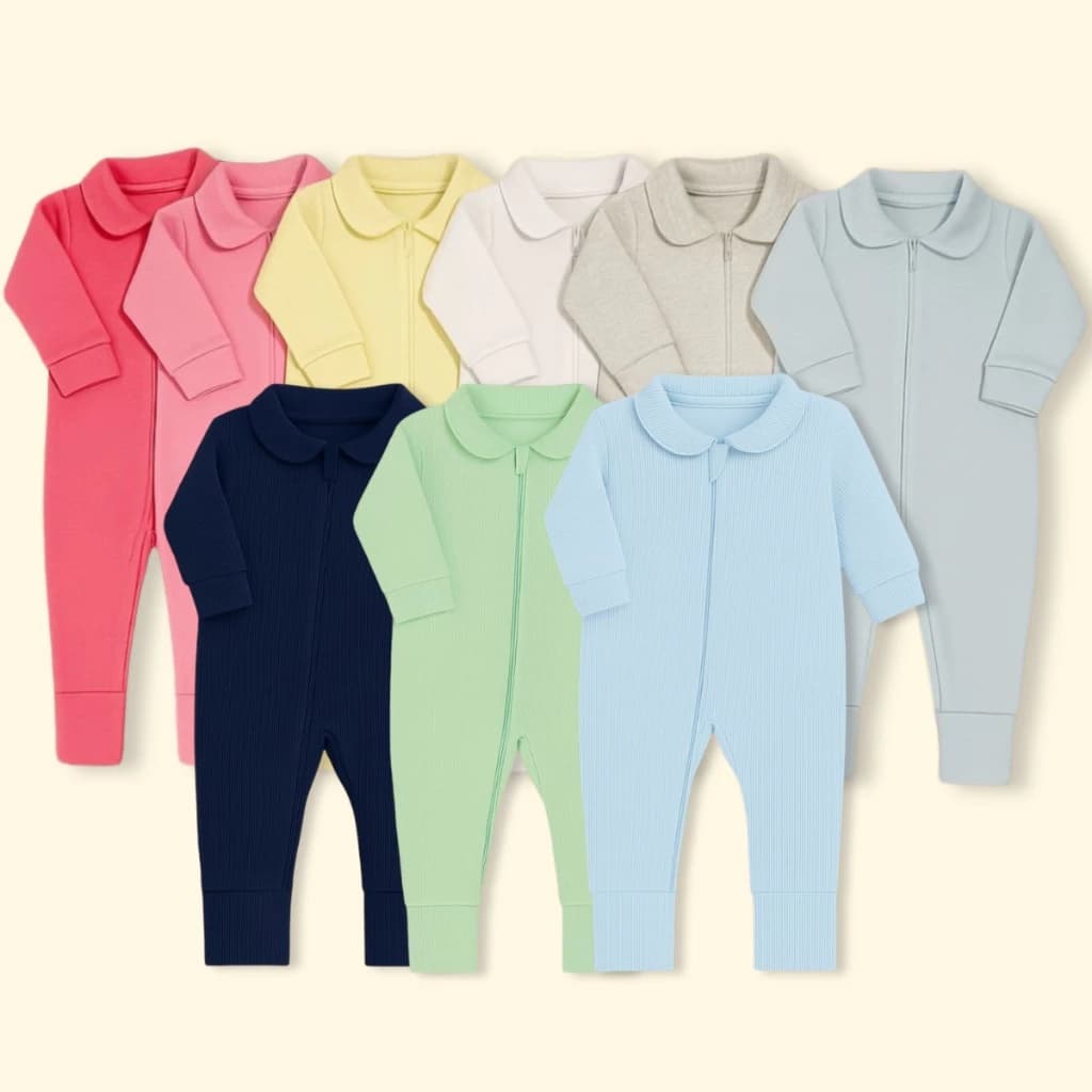 Kit 3 Macacão Longo Bebê Ribana Algodão com Zíper Menina Menino Enxoval Maternidade Top