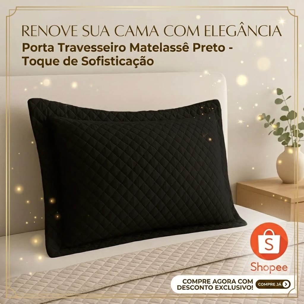 Porta Travesseiro Matelado Preto Avulso Com Abas Fronha Matelassê Microfibra Toque Macio Cama