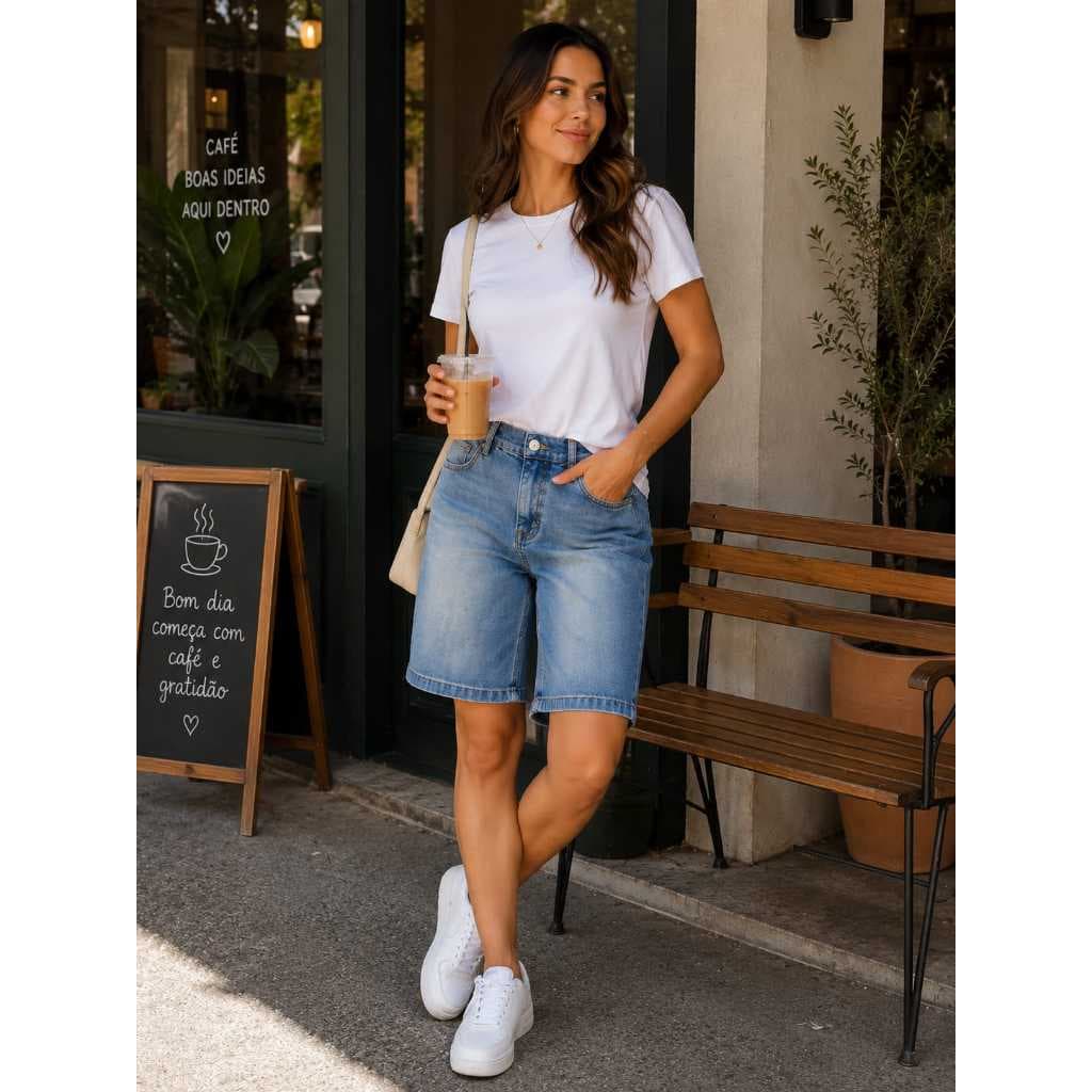 Bermuda Jeans Feminina cintura alta do 36 ao 46 + Bermuda Jeans + Bermuda Feminina + Casual + Confortável