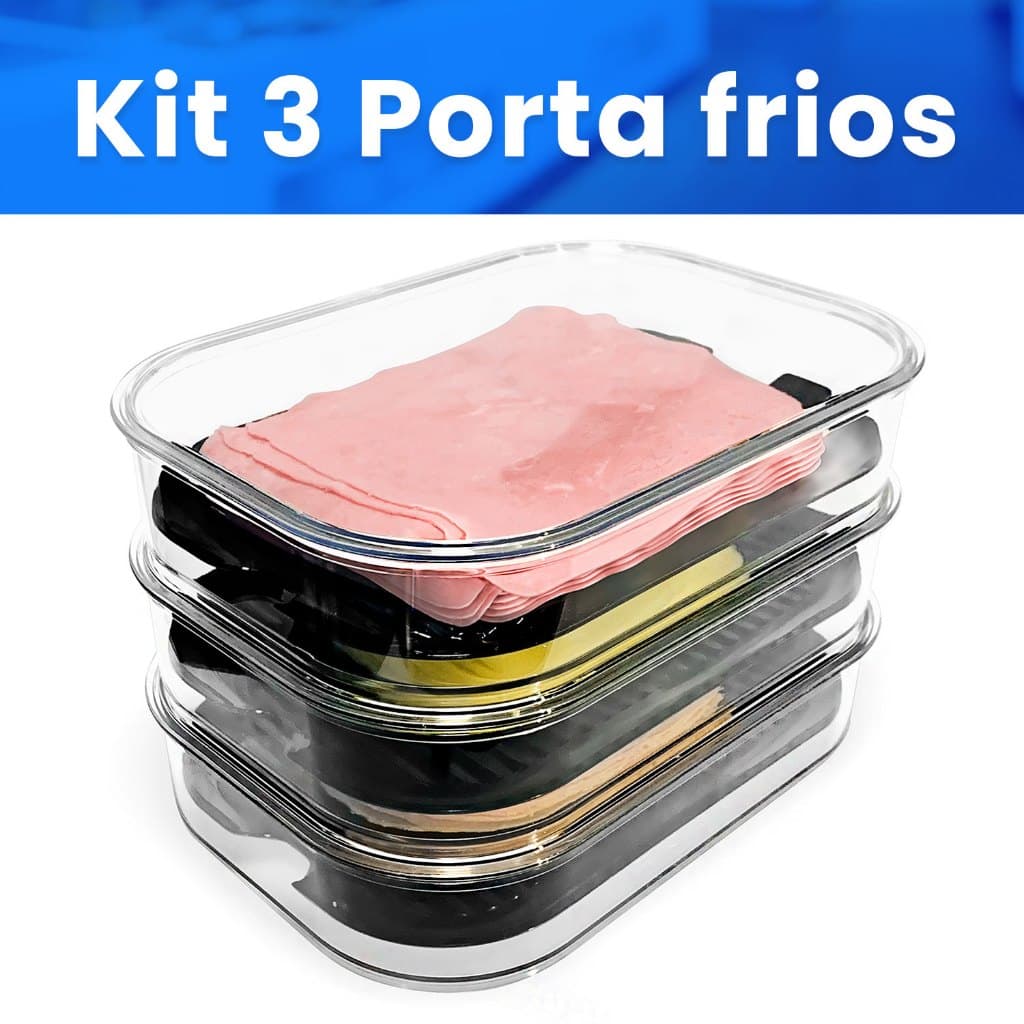 3 Porta Frios Transparente Resistente para Geladeira - Porta Frios Empilháveis