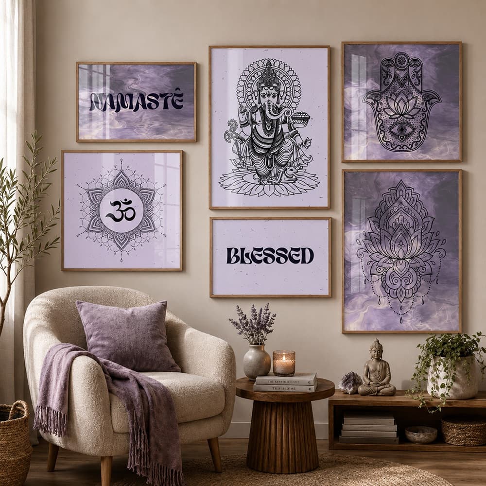 Quadro Decorativo Energia Positiva Proteção Espiritual Kit 6 Peças Com Moldura Sem Vidro