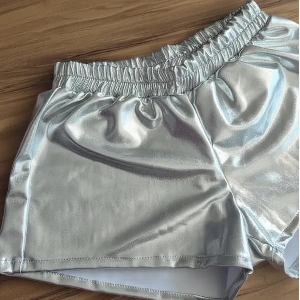 Short Infantil Metalizado Menina Malha Lame Holografico Blogueirinha
