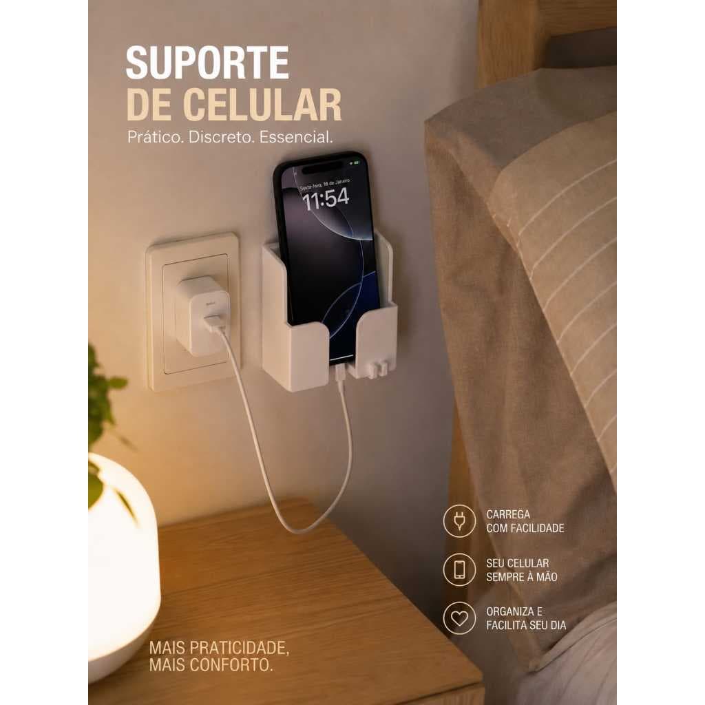 Suporte para Celular de Parede com Passa Cabo | Impresso em 3D