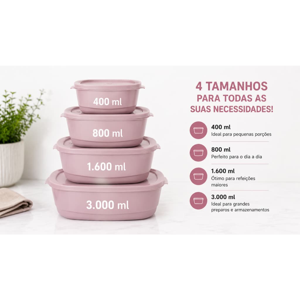 Kit Pote Plástico Para Cozinha 16 peças Armazenamento de Alimentos Freezer Geladeira - Rosa
