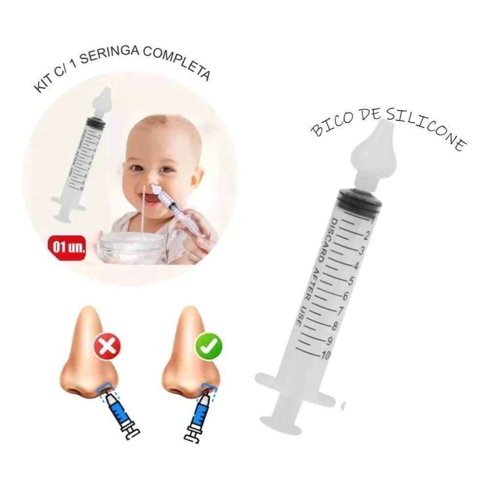 KIT ASPIRADOR NASAL PARA BEBÊ COM SERINGA 10ML BICO DE SILICONE LAVAGEM NASAL INFANTIL 2 UNIDADES