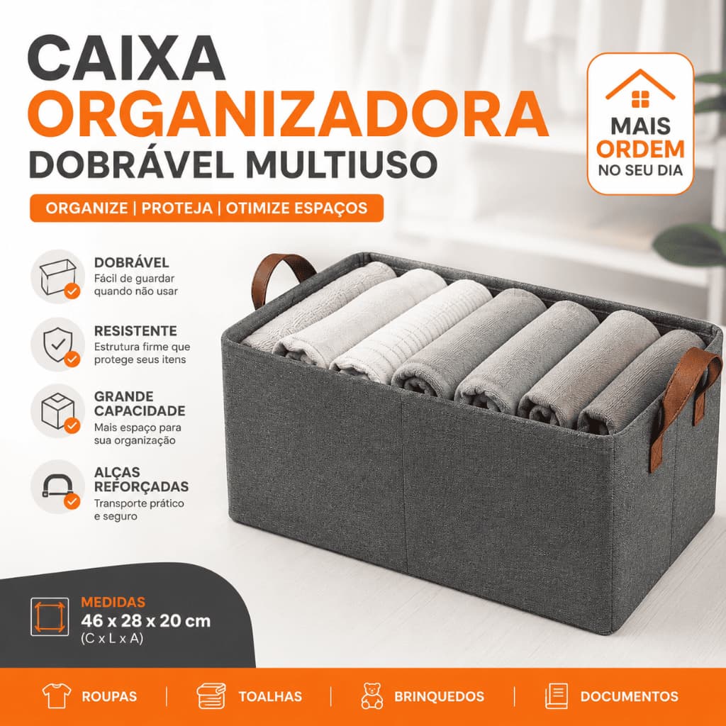 Caixa Organizadora Dobrável Multiuso Grande para Guarda Roupa Closet Cobertor Roupas Prateleira