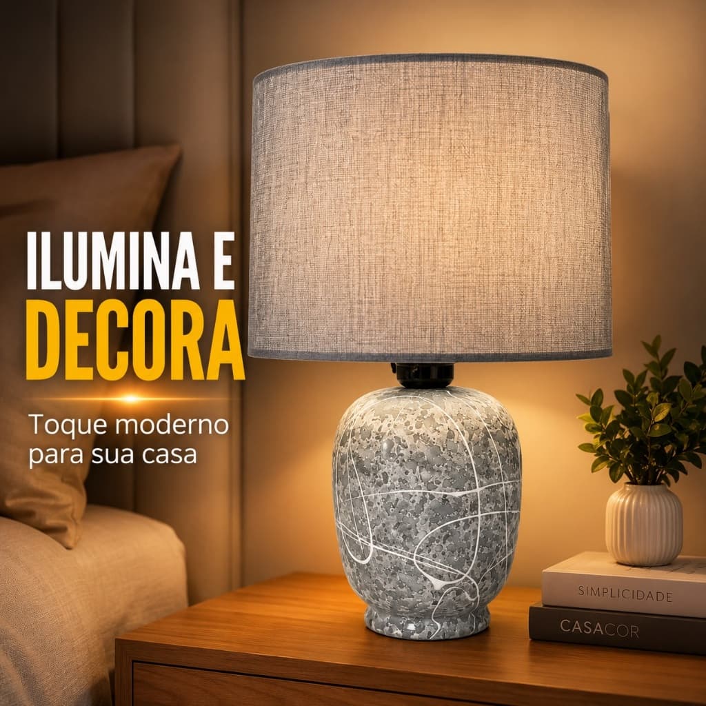Abajur De Mesa Luminária De Mesa Abajur Para Quarto Decorativo Para Cabeceira Cinza