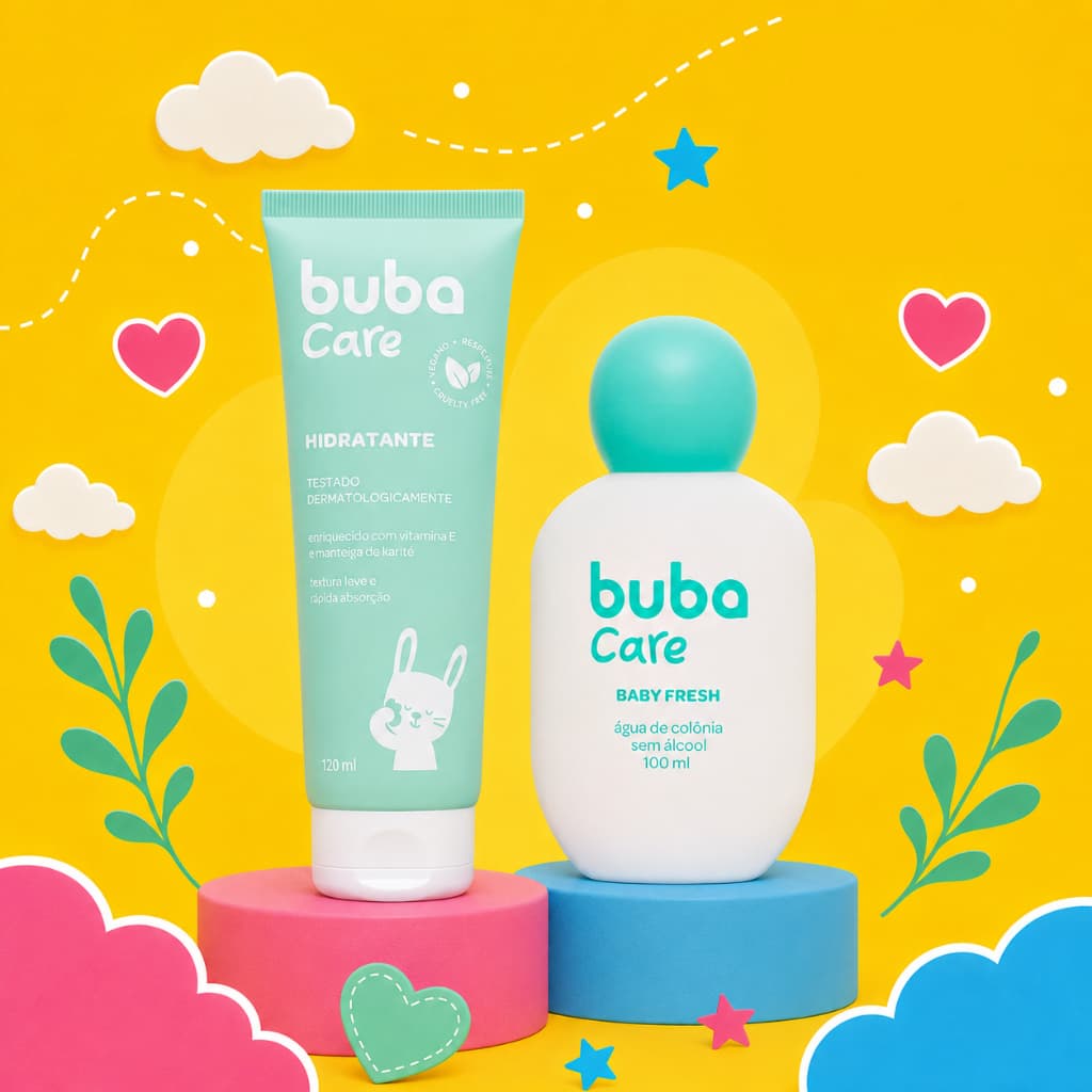 Kit Hidratante Colônia Infantil Bebê Buba Care Suave Vegano Cheirinho de Bebê