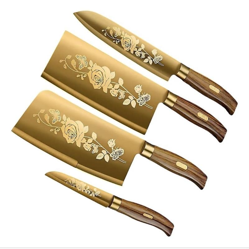 Kit 4 Facas Douradas Cozinha Profissional Premium Masterche