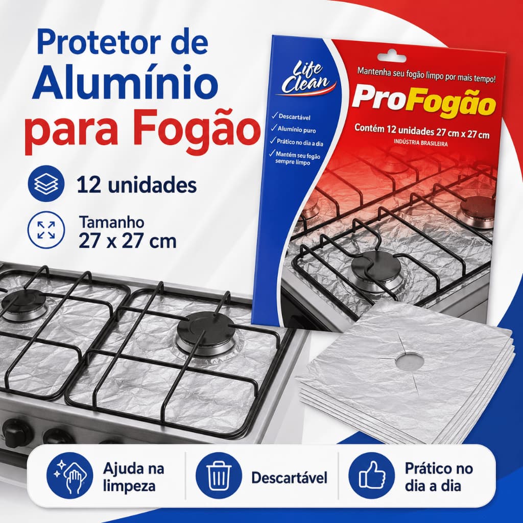 Forra Fogão de Alumínio 8 ou 12 Unidades Protetor 27x27cm