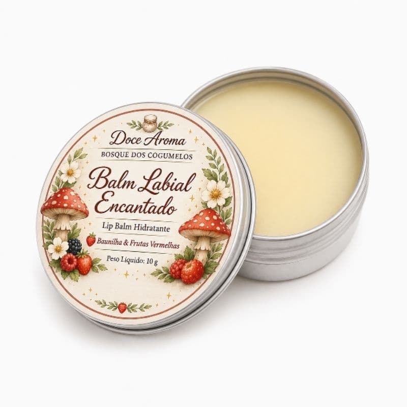 🍄🌿 Lip Balm Labial Hidratante Encantado – Frutas vermelhas & Baunilha 🍄🌿