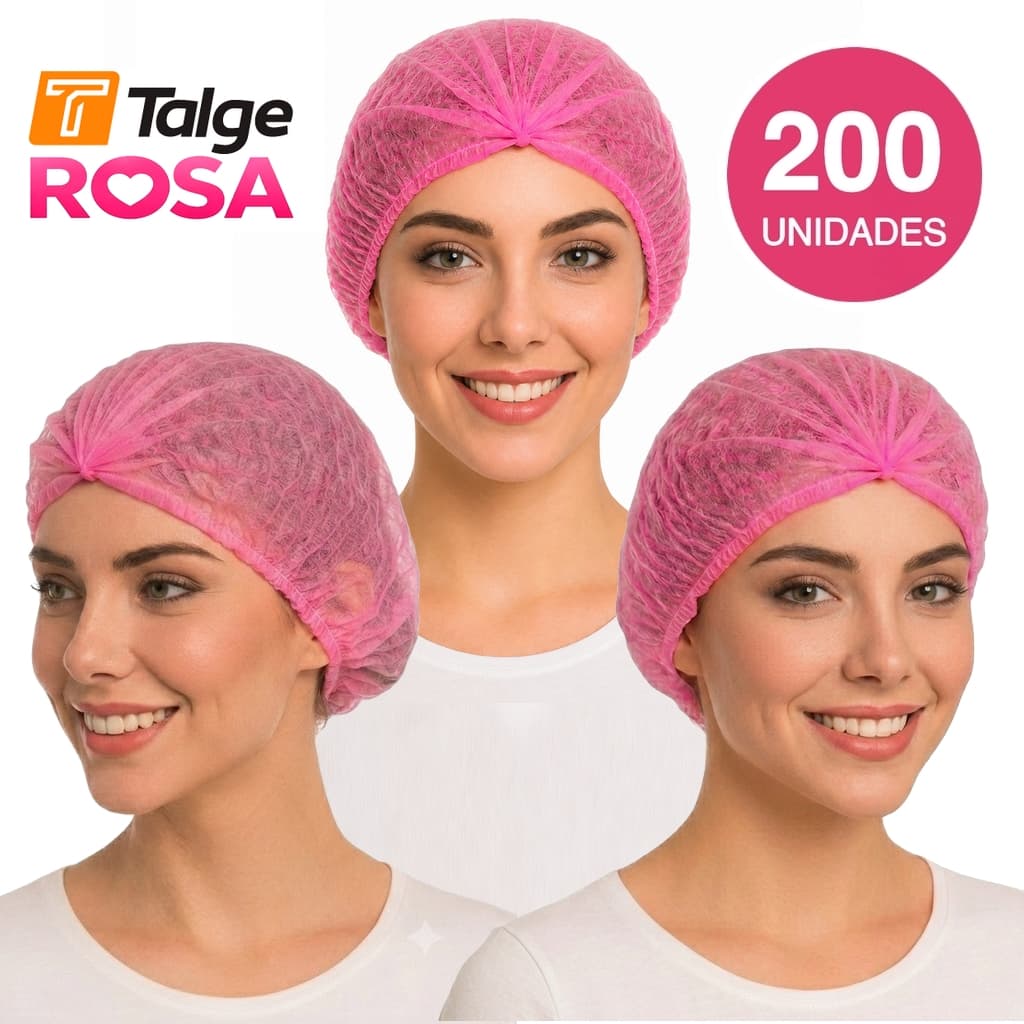 kit 100/200 Touca Descartável Rosa TNT com Registro ANVISA - Rosa, Pink