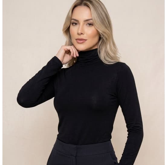 Blusa Feminina Viscolycra Gola Alta Manga Longa Básica