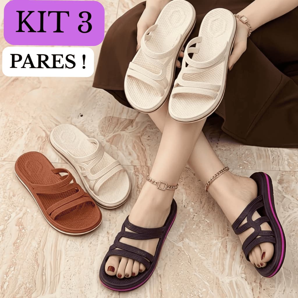Kit 3 Pares Sandália Feminina Rasteirinha Slide Leve Macia Confortável