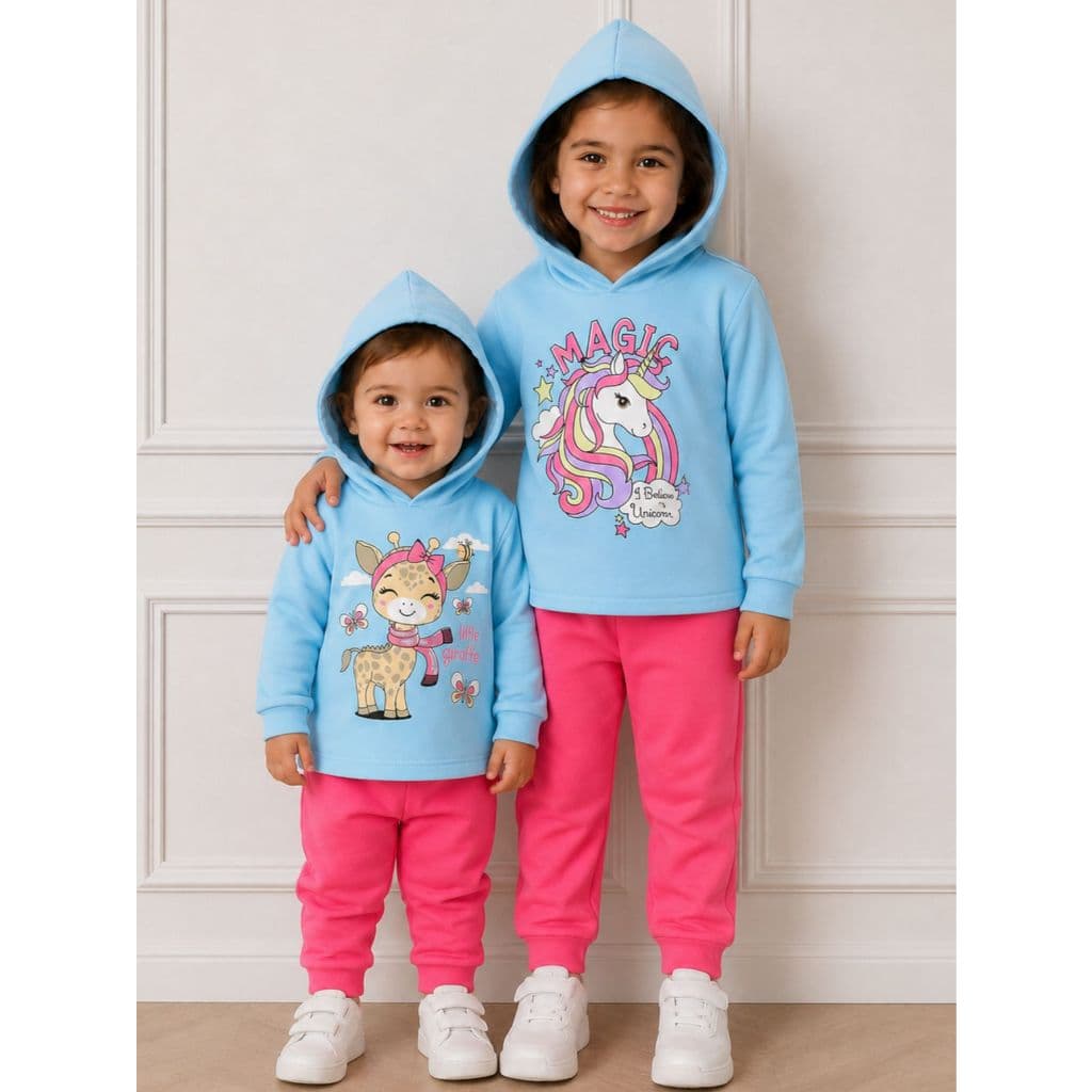 Conjunto Infantil Feminino Inverno Moletom Com Capuz E Calça Peluciado