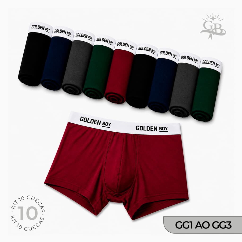 Kit 10 Cuecas Box Boxer Plus Size Masculina Cores Lisas Básicas Sortidas Com Forro de Algodão