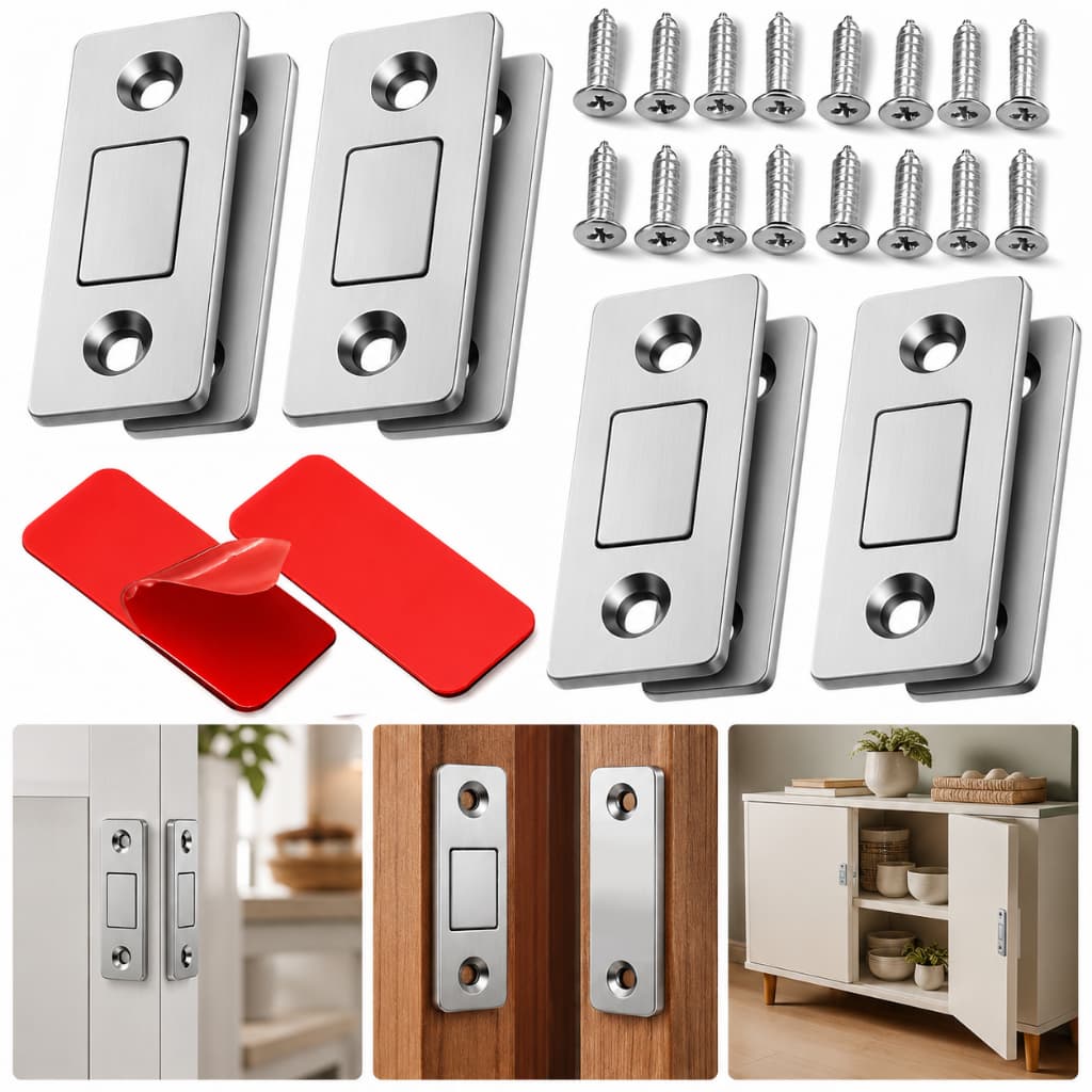 kit 4 Trinco Magnéticas Chapinhas Fecho Trinco Magnética Imãs Manter Porta Gaveta Armário Fechada