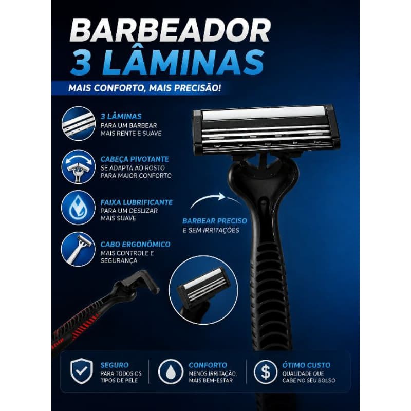Barbeador Manual para Homens com Lâmina de 3 Camadas kit Com 4 un