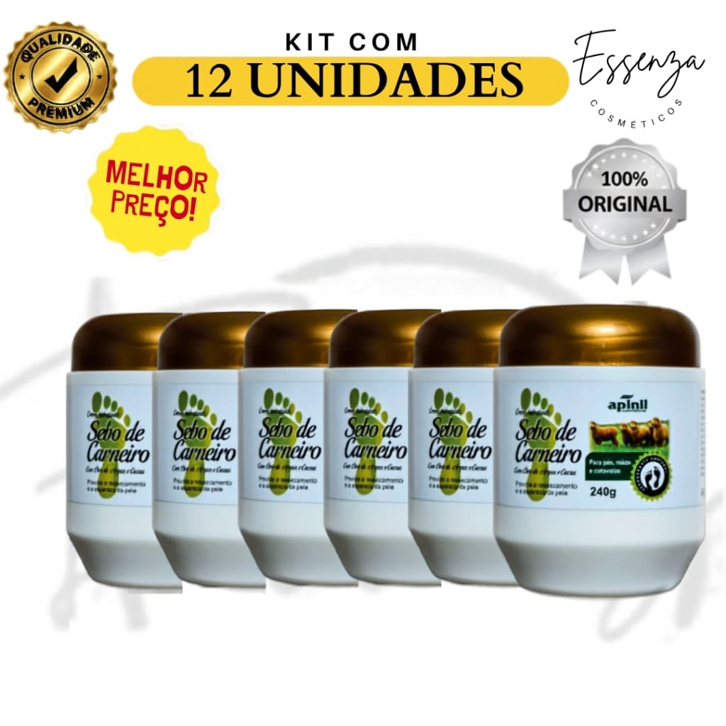 12 UND Creme Hid. Sebo De Carneiro APINIL DOURADO 240g - Original -  Para Hidratação De Rachaduras