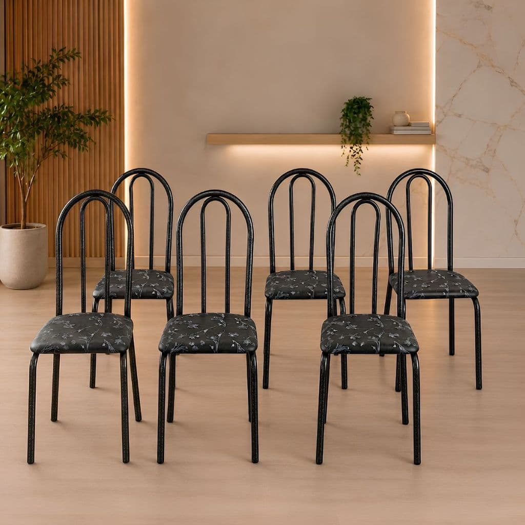 Kit 6 Cadeiras de Jantar Tubolar Para Cozinha Sala Área Buffet Reforçada