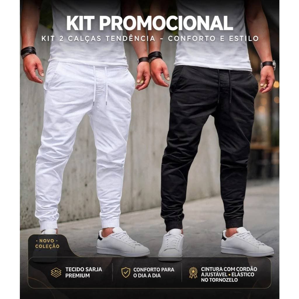 Kit 2 Calças Jogger Masculina Regular Casual Com de Cordão Ajuste