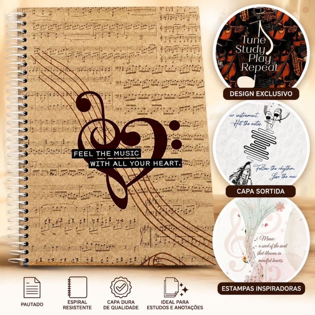 Caderno de Música Espiral Capa Dura Universitário 80 Folhas