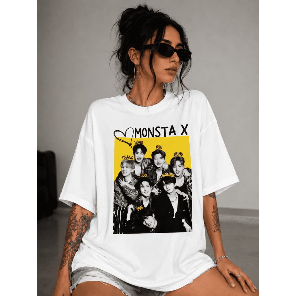 Camiseta Banda Monsta X Estampada Manga Curta Casual