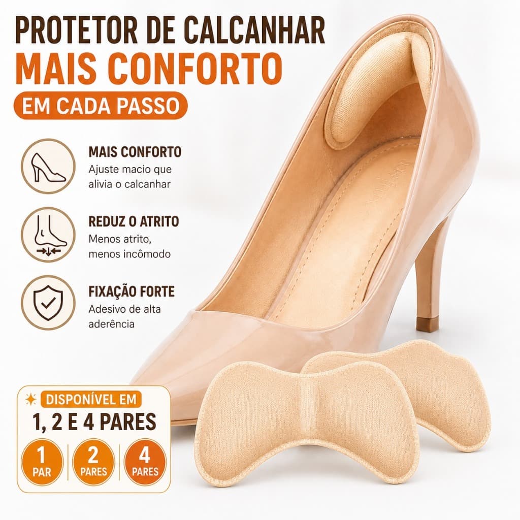 Palmilha Protetor de Calcanhar Adesivo Macio Ajustável para Sapato Evita Bolhas e Atrito