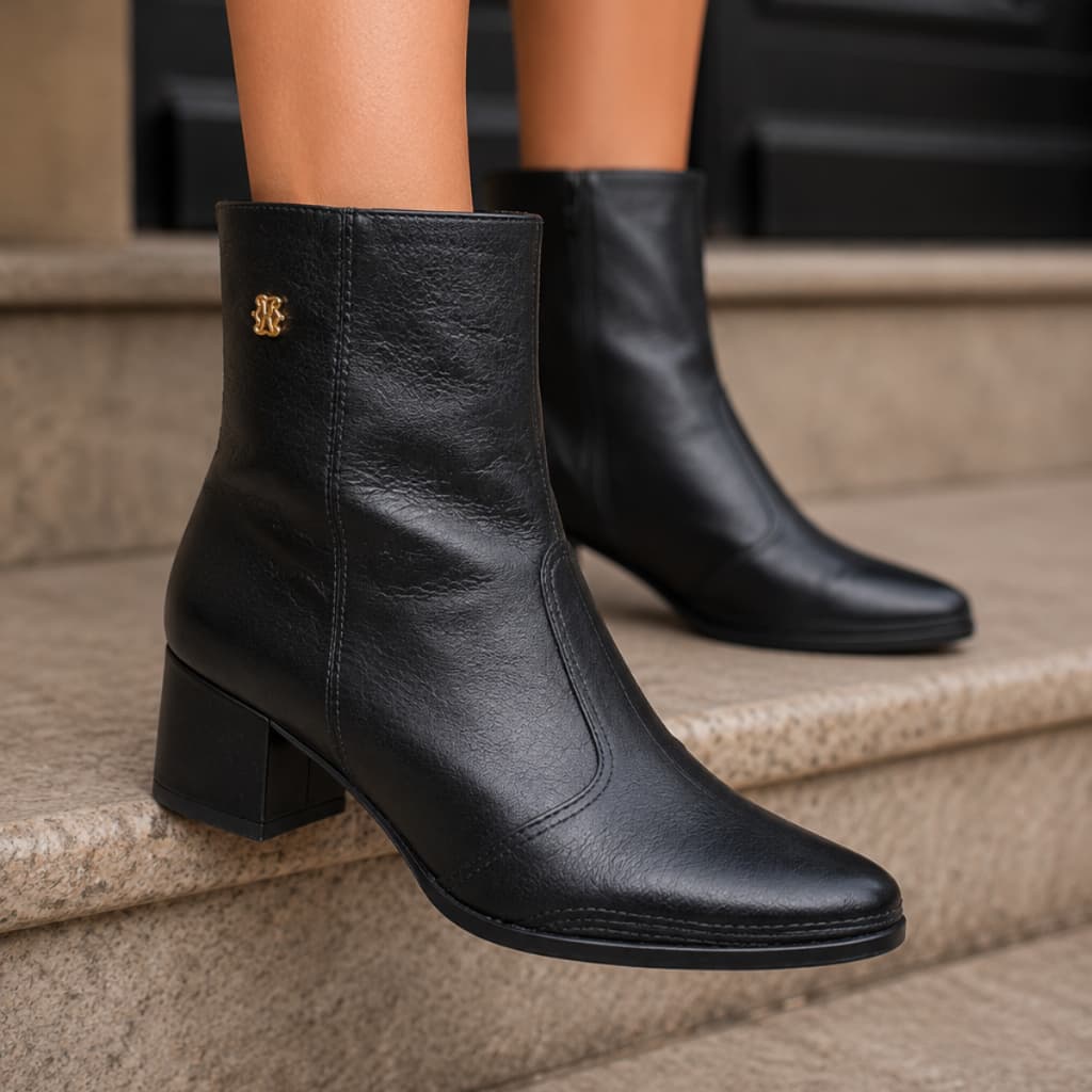 Bota Feminina Ramarim Original Napa Fall Salto Bloco Alto Elegante Para o Dia a Dia