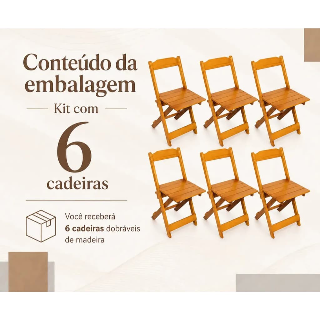 Kit 6 Cadeiras Dobrável mel  Bar/jardim/ Casa Madeira Maciça