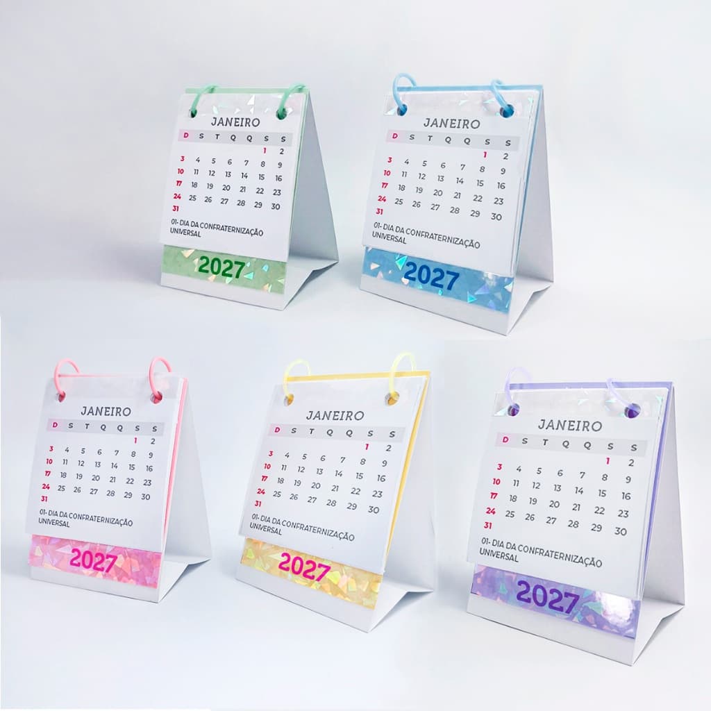 Mini Calendário De Mesa 2027 Fofo Holográfico Enfeite Mesa Calendário Cute Kawaii Calendário Com Feriado