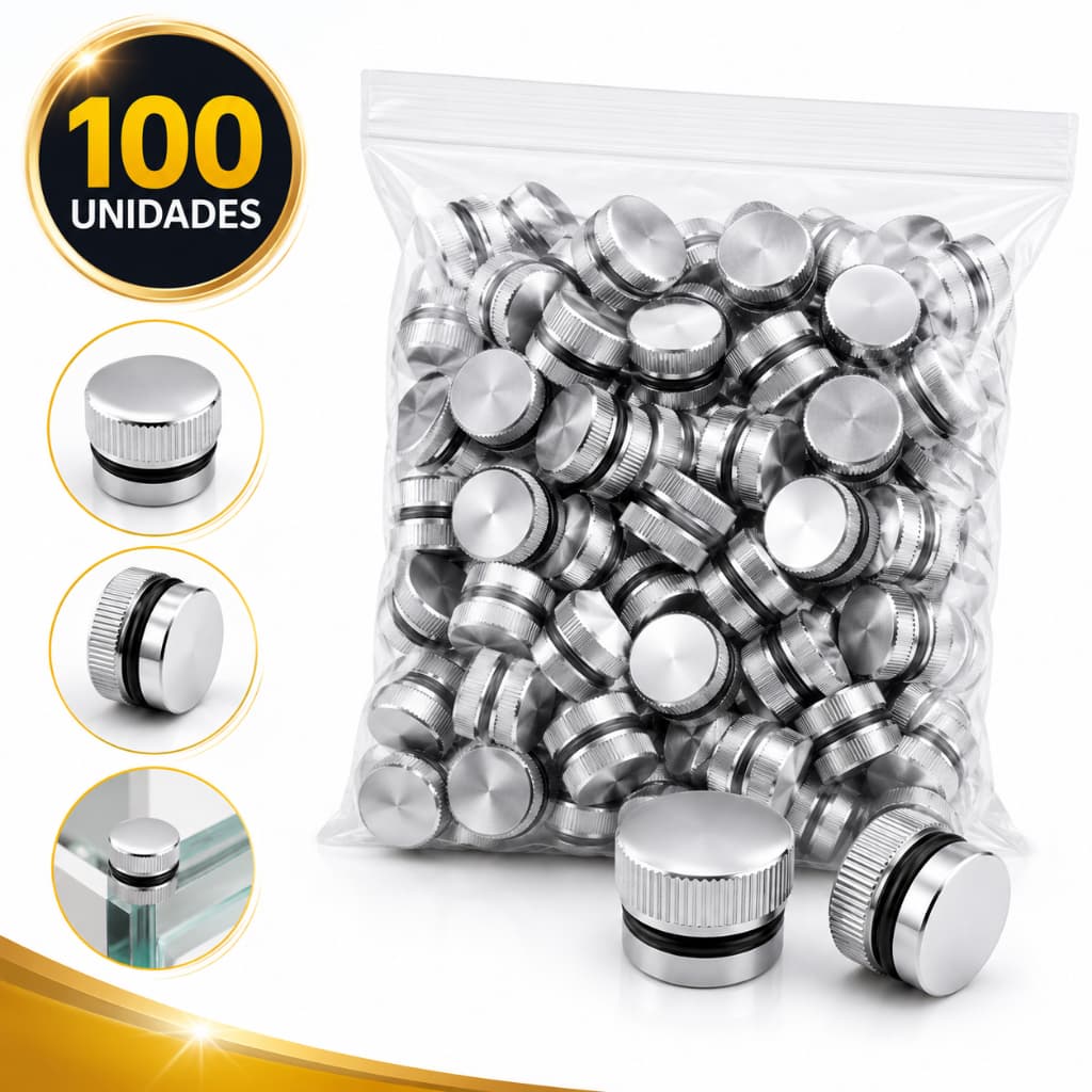 Pacote 100 Unidades de Botão Frances Plástico Cromado p/ Espelhos - Fast Vidros