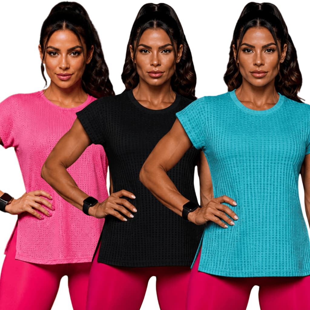 KIT 3 Blusas Academia Feminina Mulet Moda Esportiva para Ciclismo Moda Fitness Premium