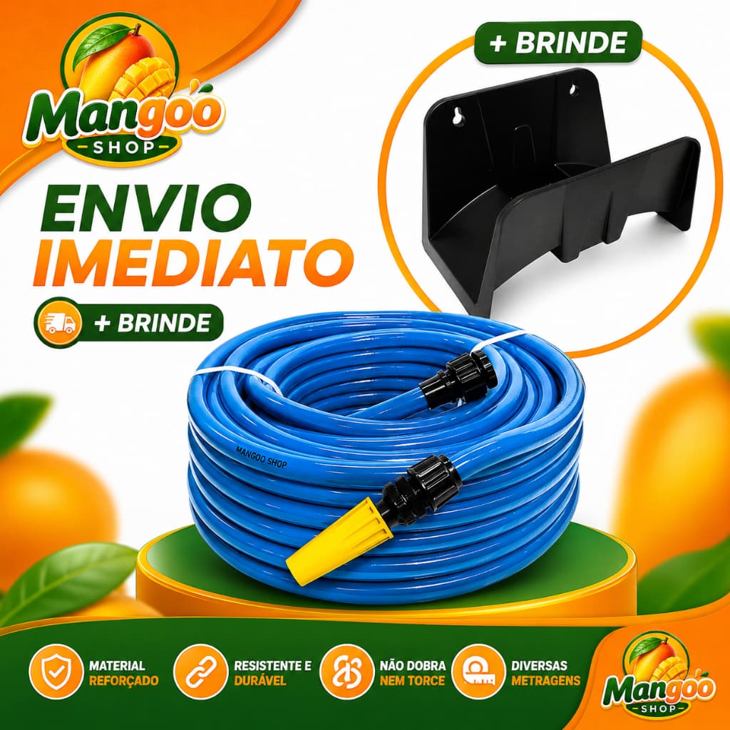 Mangueira Jardim Reforçada Lisa Flexivel  20 Metros + enrolador de Mangueira de Parede
