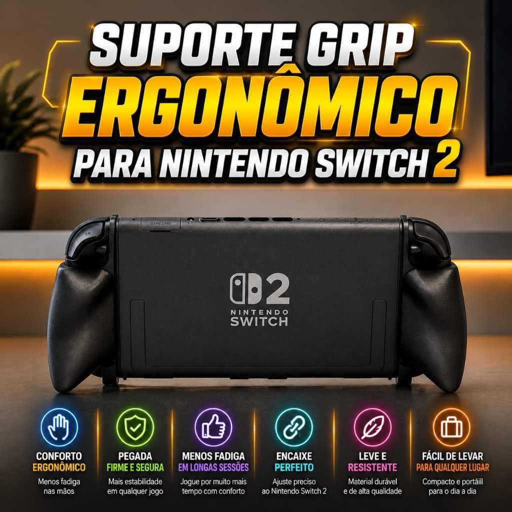 Suporte Grip Ergonômico para Nintendo Switch 2 Mais Conforto, Pegada Firme e Encaixe Perfeito para Longas Sessões de Jog