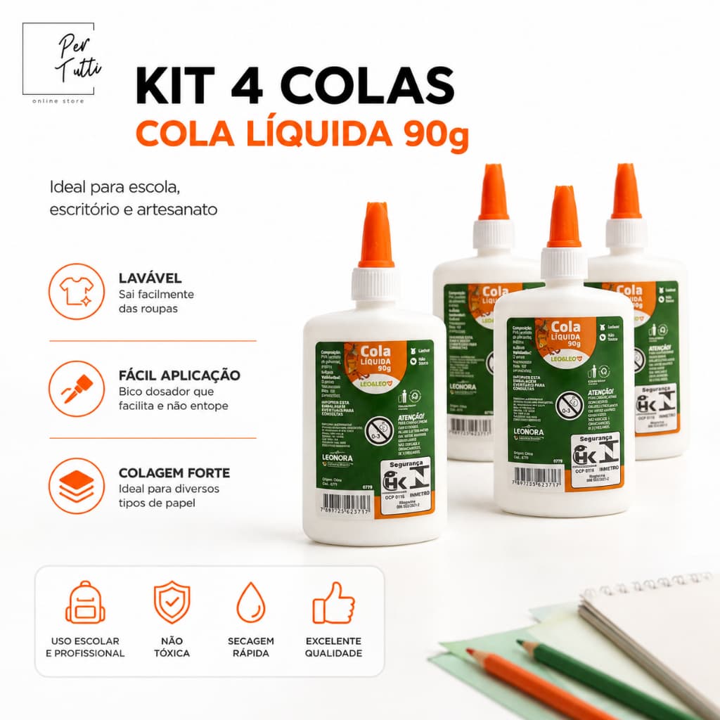 Cola Branca Líquida 90g Cola Escolar Kit Cola Branca