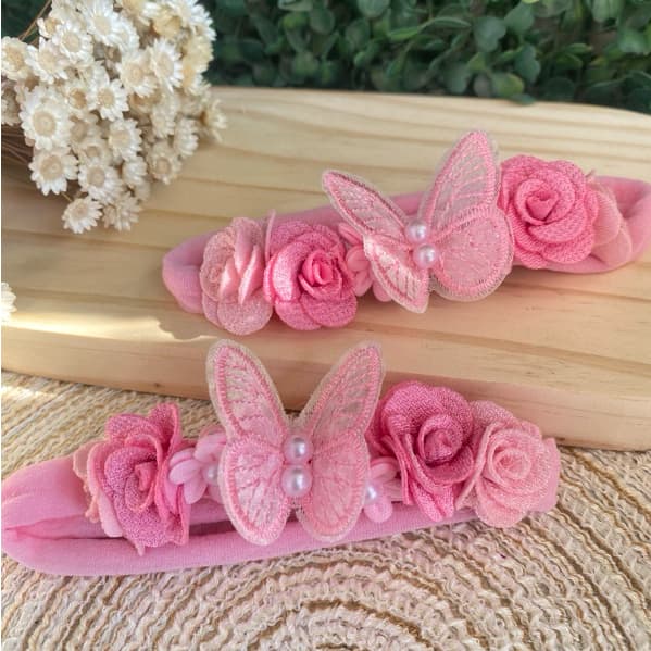 Tiara na faixa meia de seda jardim encantado borboleta para bebe