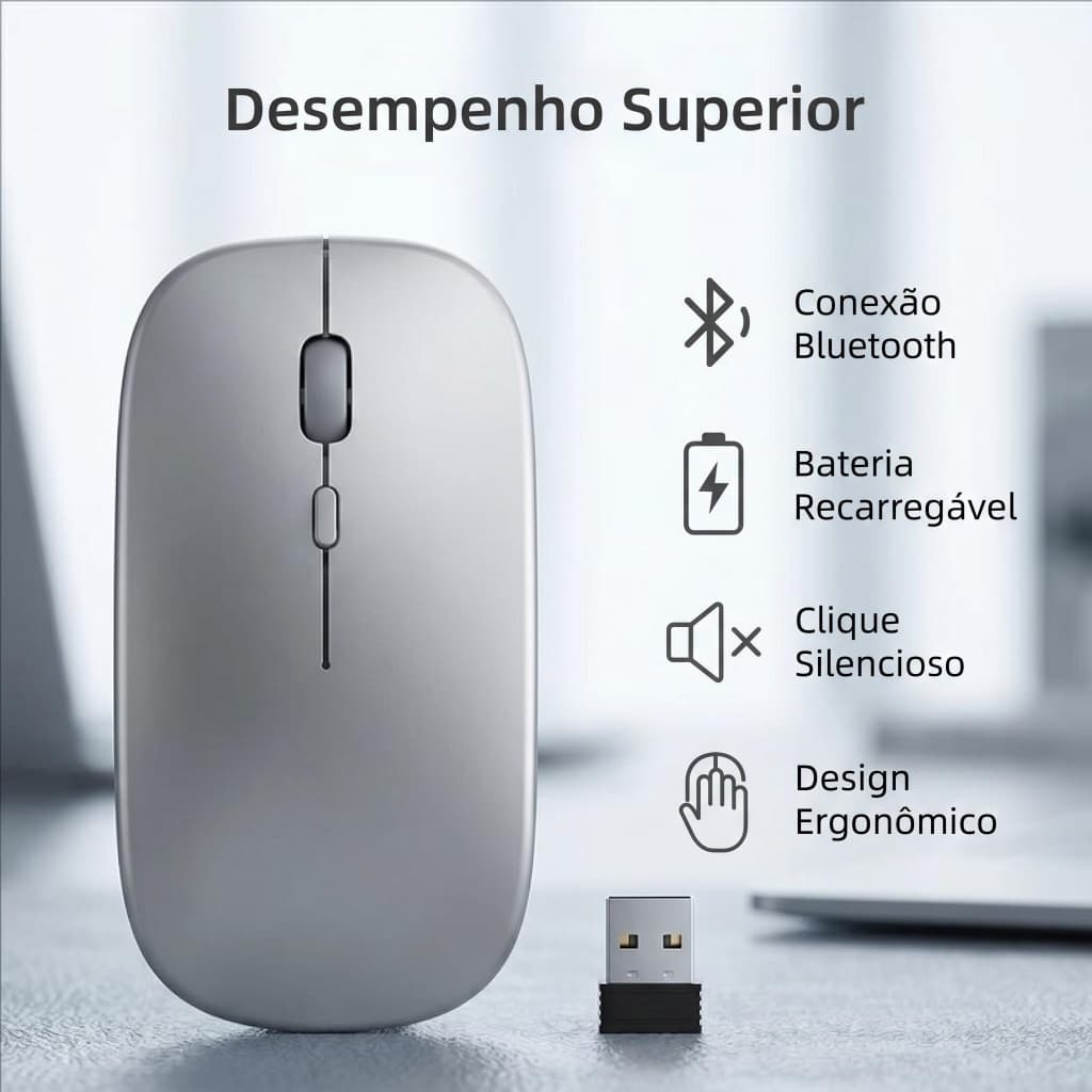 Mouse Sem Fio Leve Para Viagem E Uso Externo
