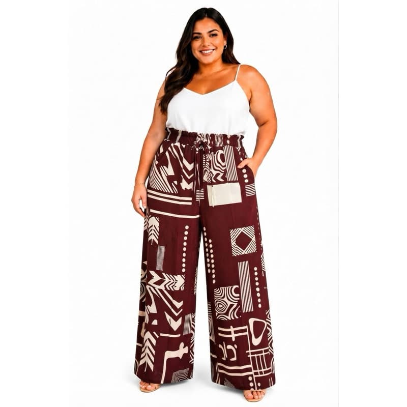 Calça Pantalona Duna Plus Size com Forro Cintura Alta Feminina