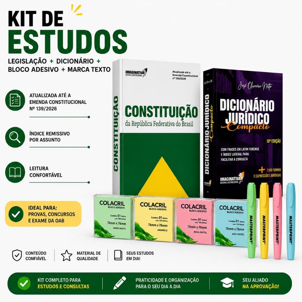 Constituição Federal 1988 Atualizada até EC 139 + Dicionário Jurídico Compacto | Kit bloco adesivo + marca texto