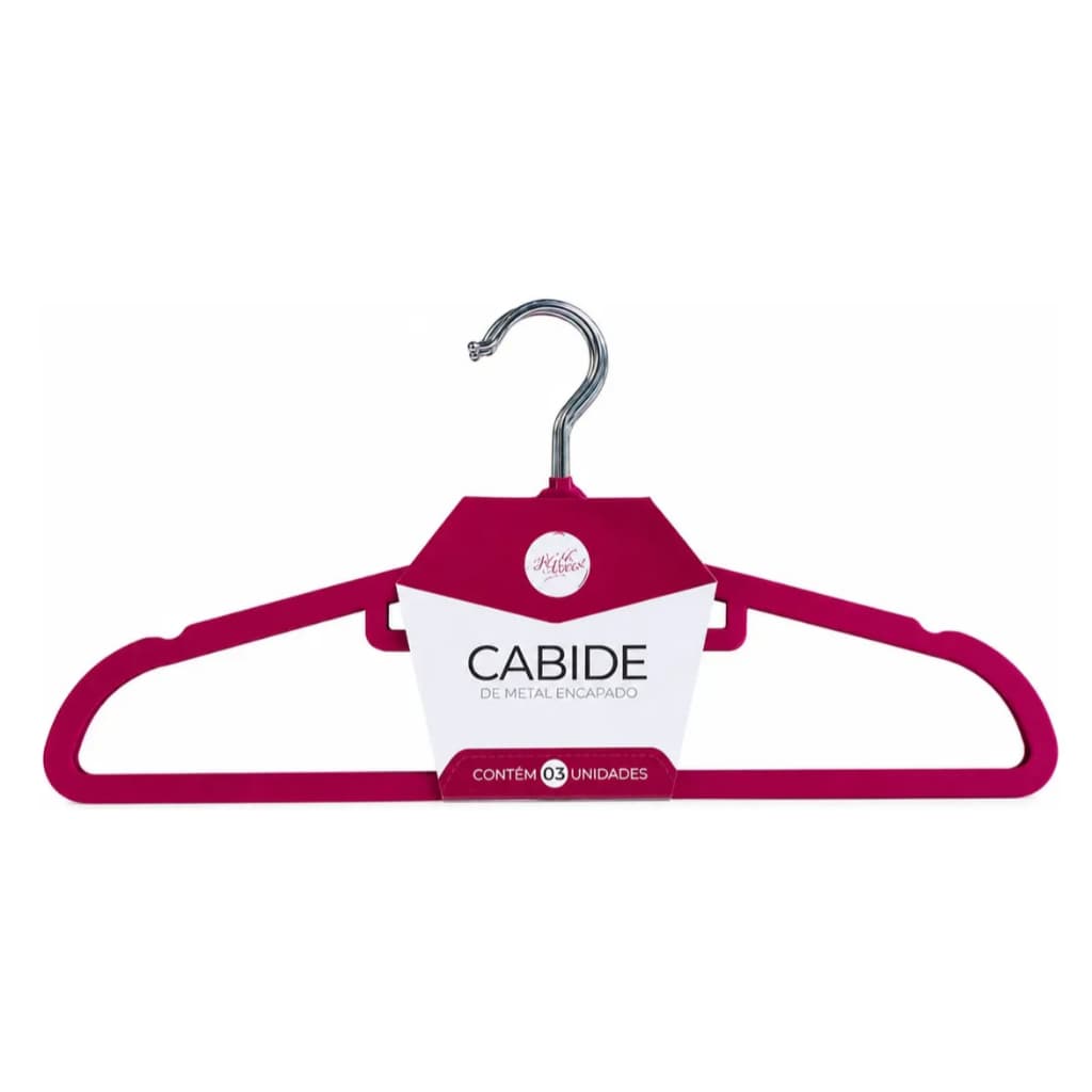Kit 3 Cabides De Metal Flocado Rosa Aveludado Antideslizante